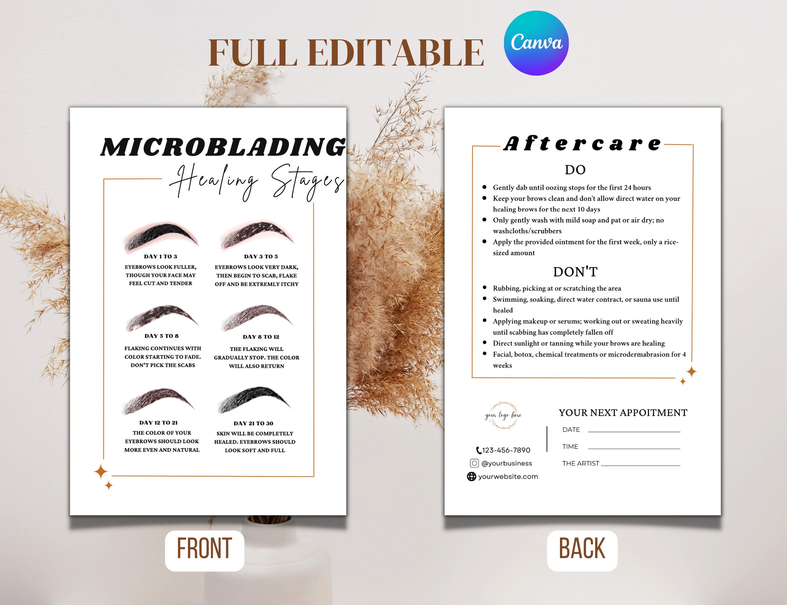 Editable Eyebrows Aftercare Card, PMU Microblading Template DIY Card ...