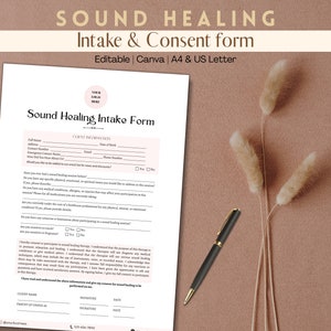 Sound Healing Intake Form, Therapy Intake Canva Templates, Energy Healing Form size A4 & US Letter