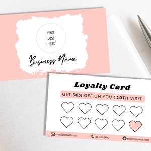 Modelo de cartão de fidelidade de cliente empresarial moderno, canva de fidelidade de perfurador editável, modelo de desconto de recompensas DIY imprimível, cartão de carimbo de beleza