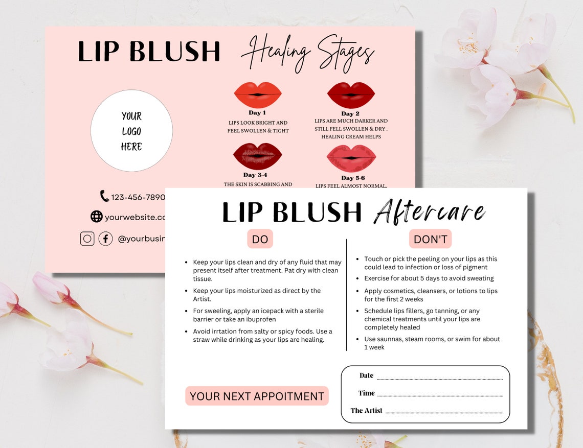 DIY Lip Blush Aftercare Template PMU Aftercare Card Design Etsy
