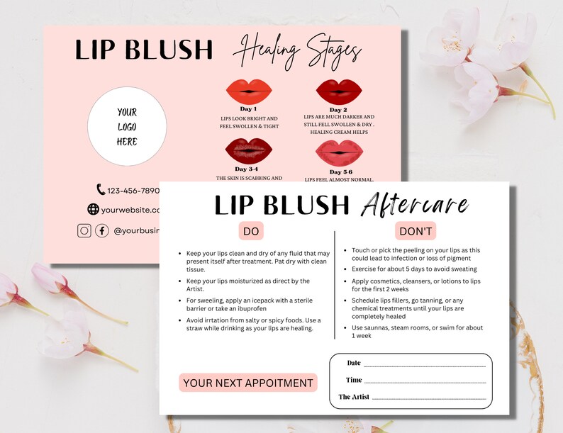DIY Lip Blush Aftercare Template PMU Aftercare Card Design Etsy UK