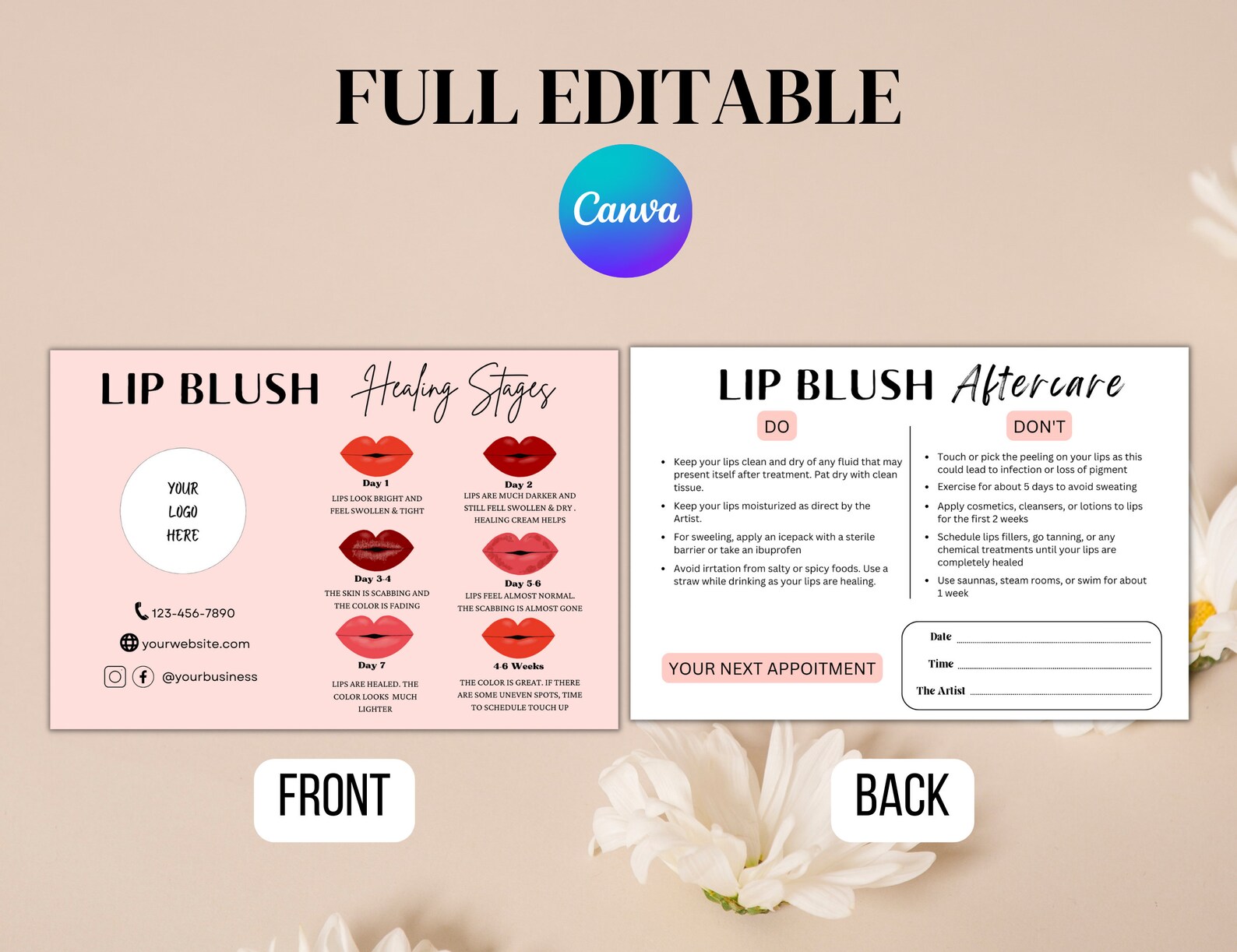 DIY Lip Blush Aftercare Template PMU Aftercare Card Design Etsy
