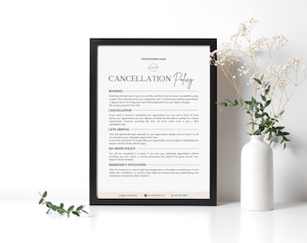 Bewerkbare sjabloon voor annuleringsbeleid voor salon, annuleringsbeleid voor spa, sjabloon voor wimperbeleid, nagelhaarwimperstechnologie van, schoonheidsspecialisteformulier