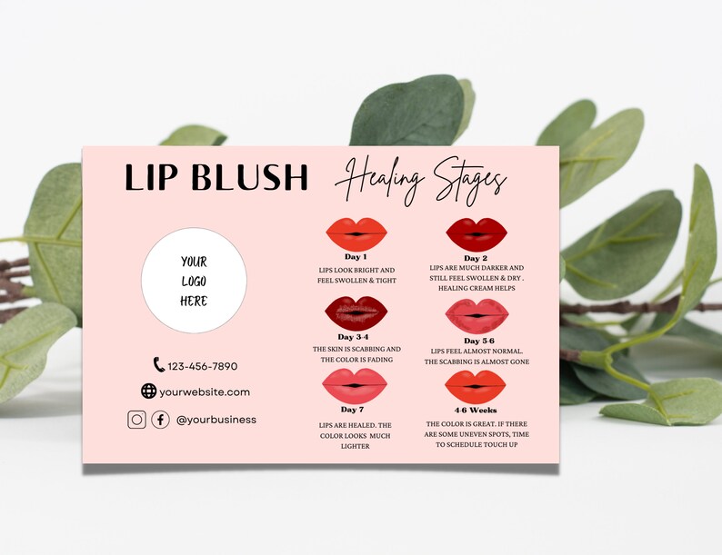 DIY Lip Blush Aftercare Template, PMU Aftercare Card, Design All in One