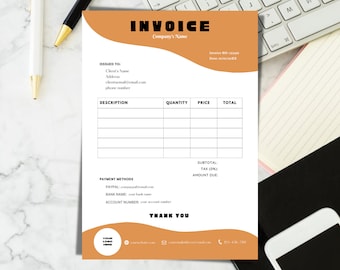 Modern Small Business Invoice Template Download | Canva Printable Order Forms | Editable Business Supplies Forms | Billing Payment Receipt