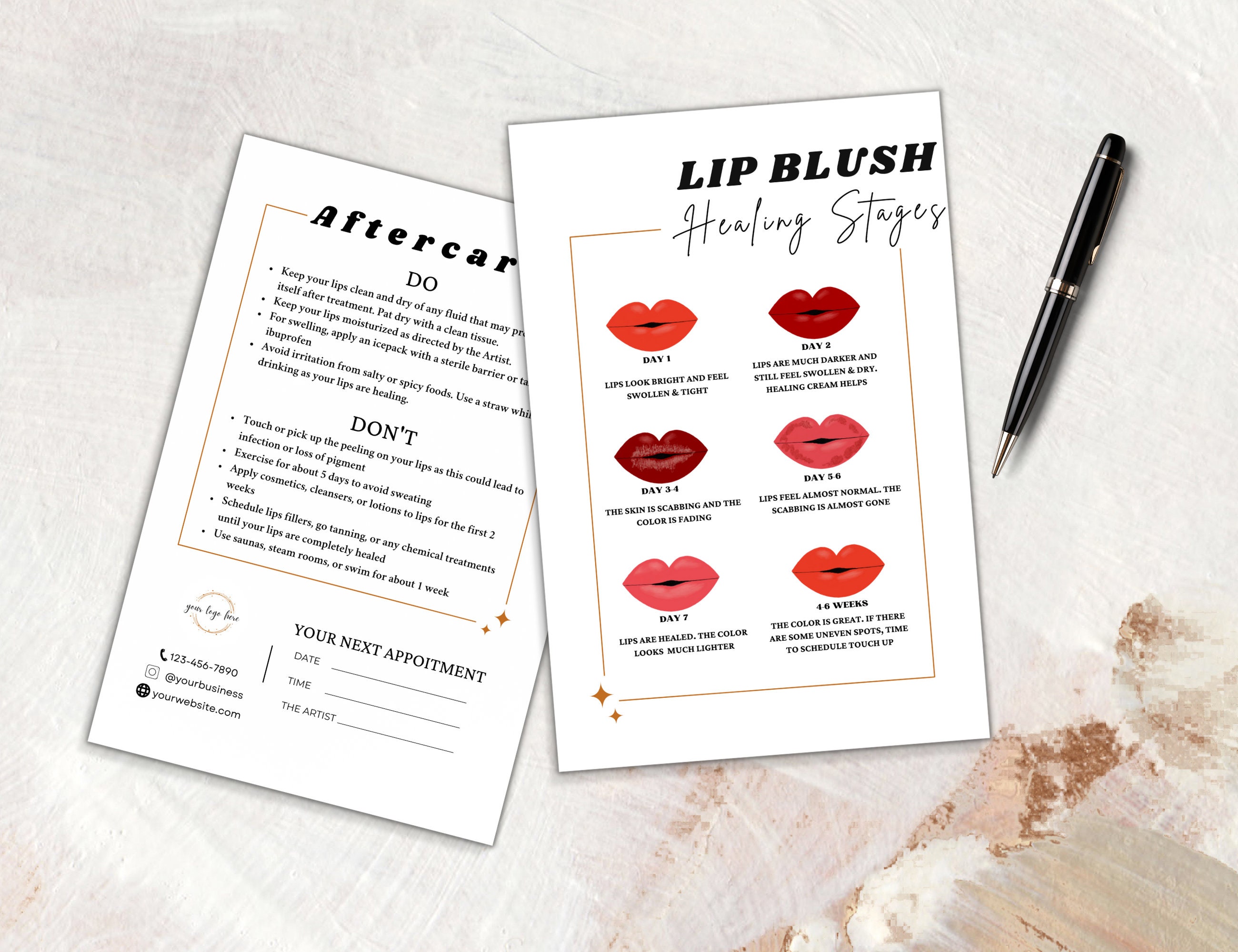 PMU Lip Blush Template DIY Aftercare PMU Card Instruction Etsy