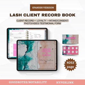 ESPAGNOL HYPERLINK Digital Lash Client Record Book Goodnotes | Formulaires d'extension de cils Notability