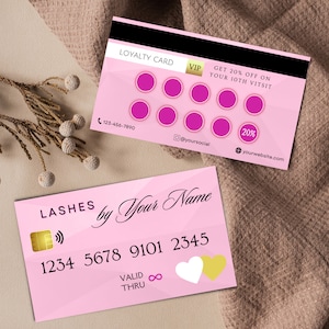 Pink and Gold Credit Card Business Card Template, Beauty Salon Business Card, Debit Card Lash Loyalty Card, Luxury Esthetician Template