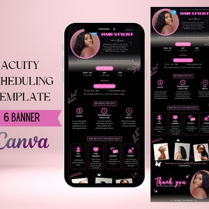 Pink Neon Acuity Scheduling Template Hair Stylist, Black Pink Acuity Booking Site Template, Hair Acuity Banners Canva, Hair Acuity Website