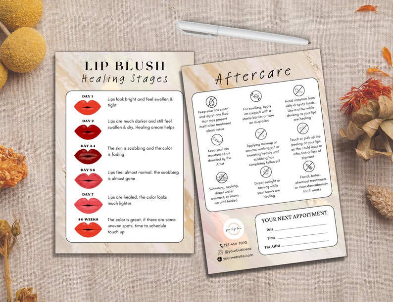 DIY Lip Blush Template, PMU Aftercare Instruction, Lip Blush Aftercare