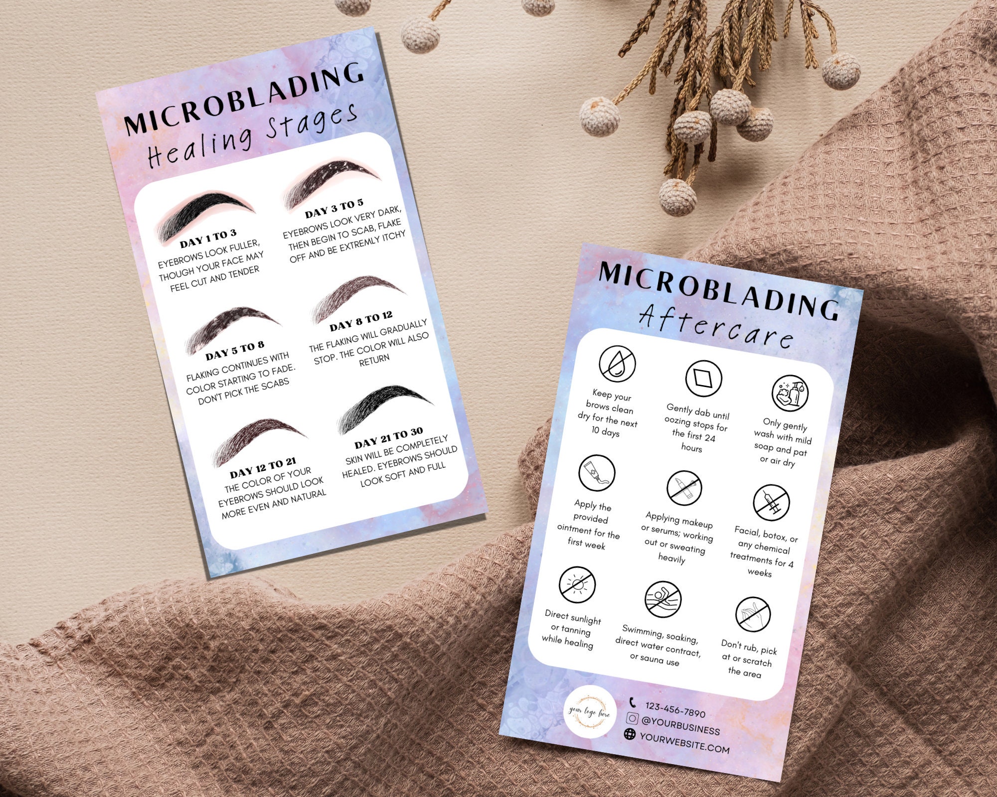 Editable Microblading Aftercare Card Eyebrows Tattoo PMU - Etsy