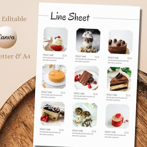 Catálogo de productos, plantilla de hoja de líneas para mayoristas y pequeñas empresas, plantilla de lista de precios Canva editable, tamaño de hoja de venta A4 y carta de EE. UU.