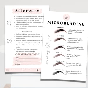 Tarjeta editable para el cuidado posterior de las cejas, plantilla de microblading PMU para hacer una tarjeta DIY, instrucciones sobre el proceso de curación de Phibrows, plantilla para un negocio de belleza y spa