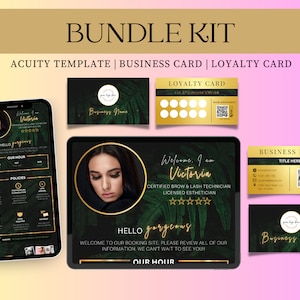 Tropical Editable Acuity Scheduling Template, Black Gold DIY Booking Site Template, Lash Tech, Acuity Revamp, Esthetician Business Card