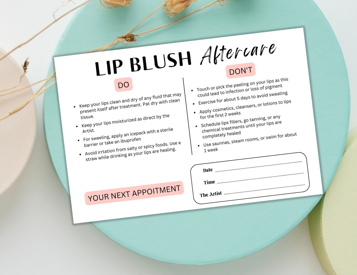 DIY Lip Blush Aftercare Template PMU Aftercare Card Design Etsy