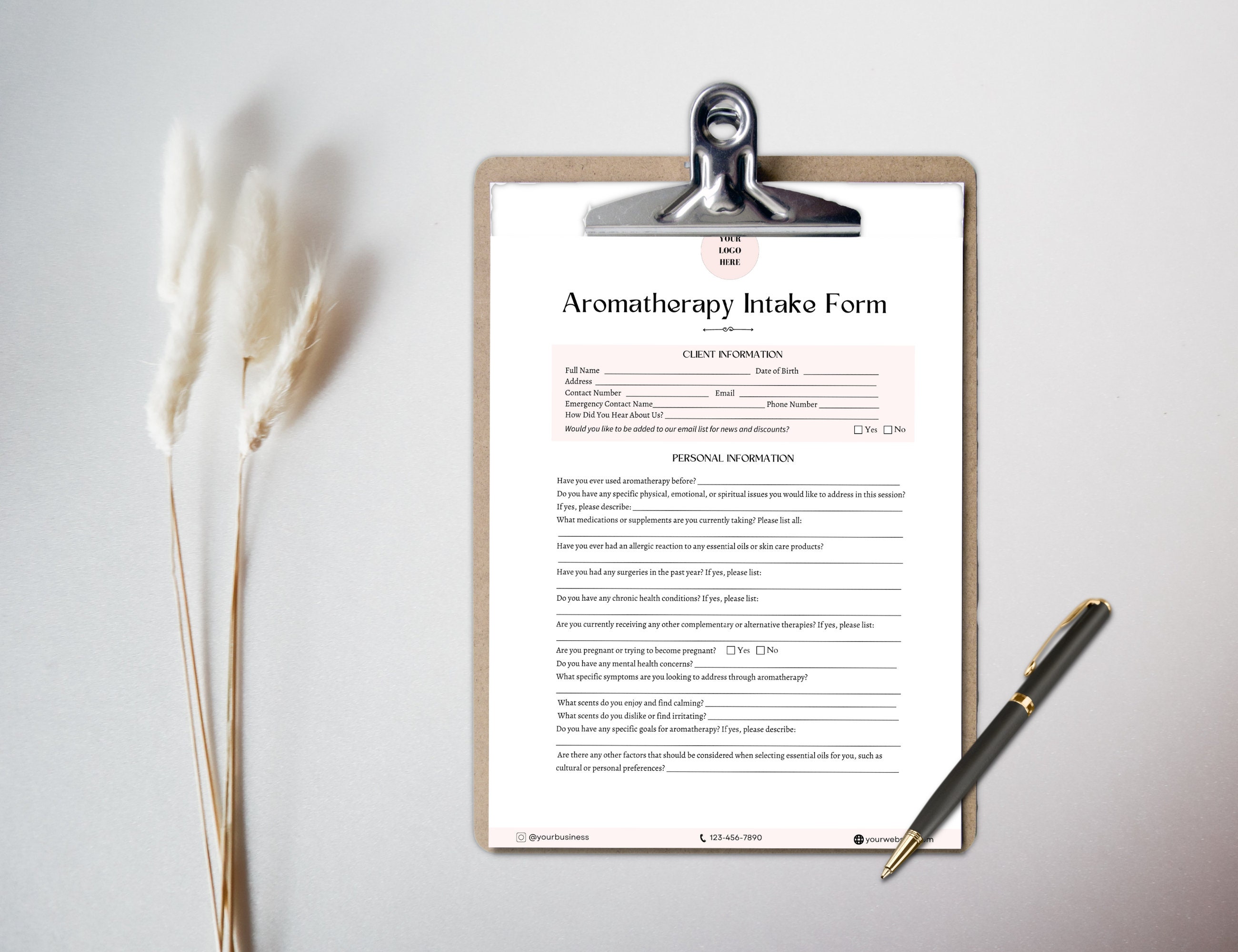 Aromatherapy Intake Form, Aromatherapy Consent Form, Canva Templates