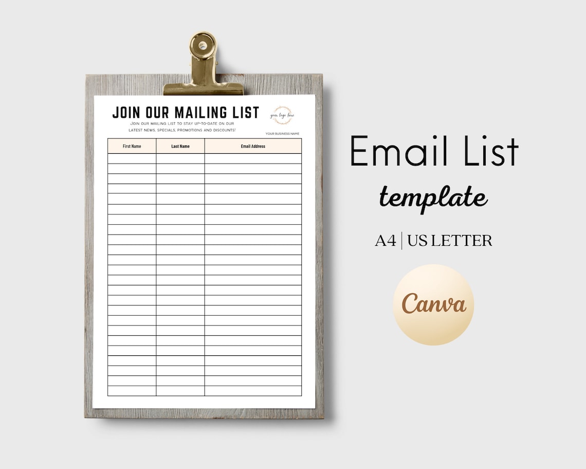 Editable Mailing List Template, Esthetician Email Address List Sign up ...