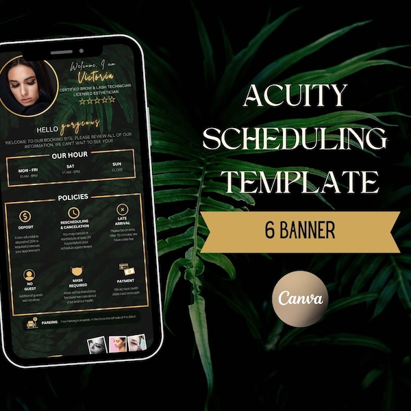 Tropical Editable Acuity Scheduling Template, Black Gold DIY Booking Site Template, Lash Tech, Acuity Revamp, Esthetician Acuity Banners