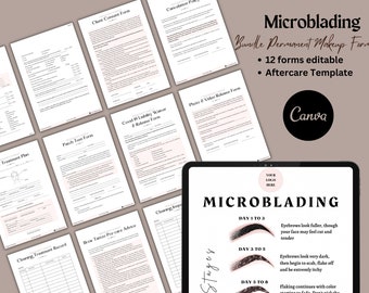 Microblading Einverständniserklärung, Beratung bearbeitbare PMU-Klientenaufnahme, Augenbrauen-Nachsorge-Vorlagenkarte, Phibrows-Anleitung Heilungsprozess