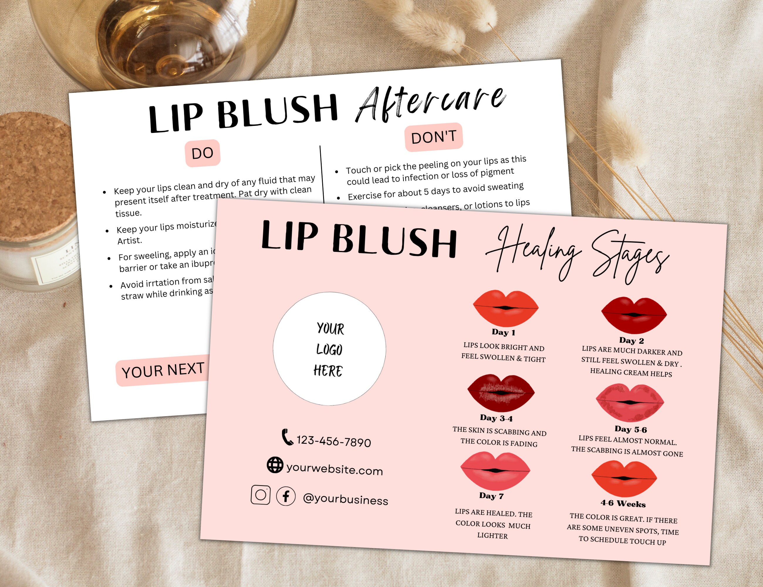 DIY Lip Blush Aftercare Template, PMU Aftercare Card, Design All in One