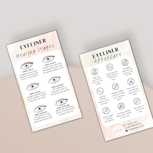 Tarjeta de cuidado posterior del delineador de ojos PMU editable, tarjeta de plantilla de instrucciones de tatuaje de delineador de ojos DIY, etapas de curación del delineador de ojos, plantilla de negocio de belleza de spa