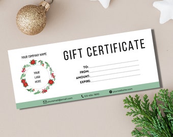 Christmas Gift Certificate Template Small Business, DIY Gift Certificate Cards, Add Logo Gift Card Voucher, Coupon Editable Template Canva