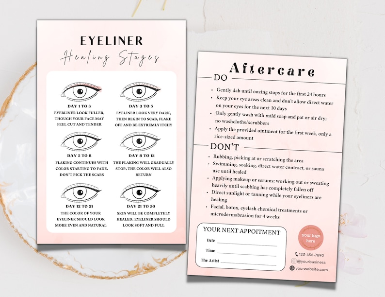 Editable PMU Eyeliner Aftercare Card, DIY Eyeliner Tattoo Instruction