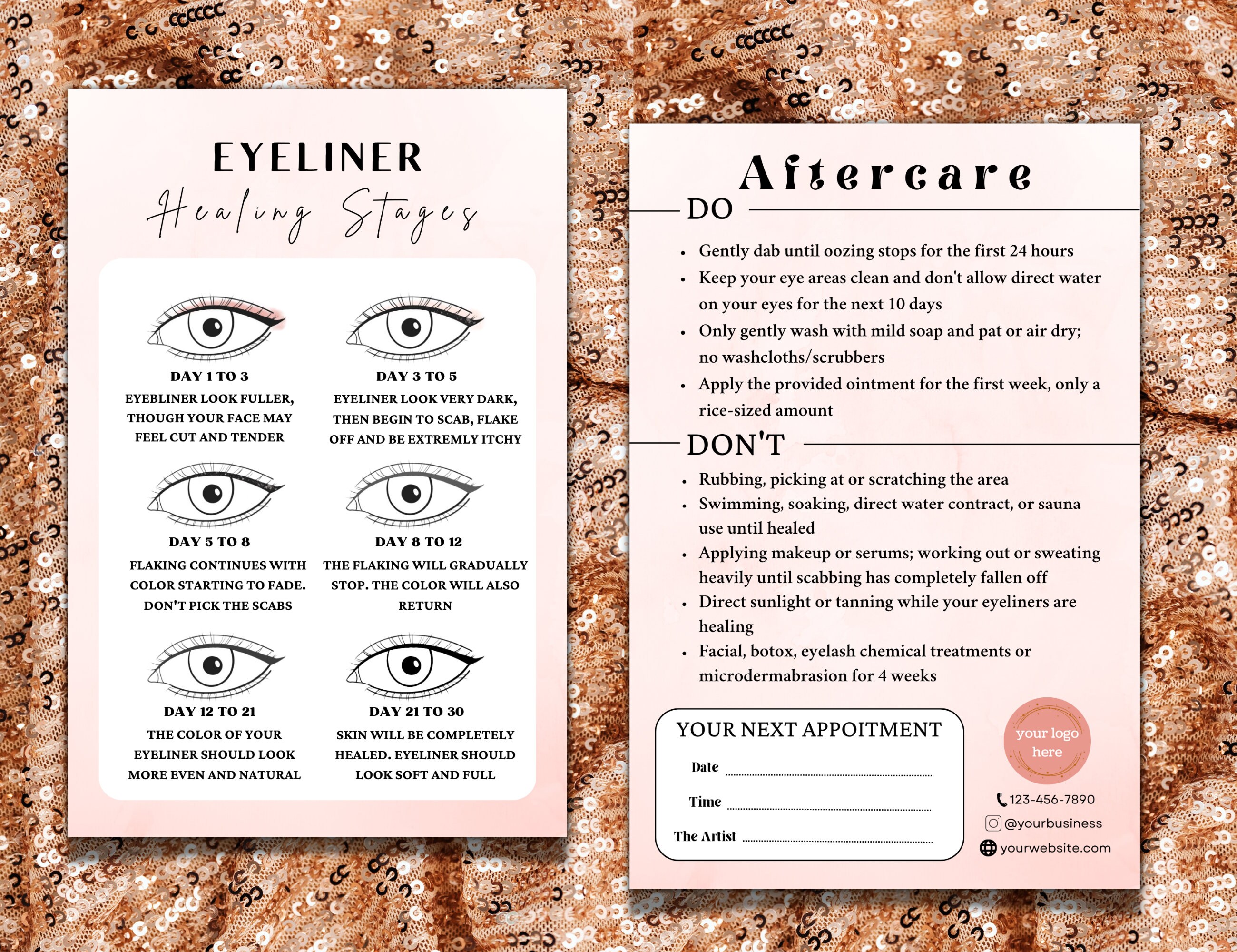 Editable PMU Eyeliner Aftercare Card, DIY Eyeliner Tattoo Instruction
