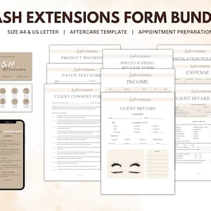 Eyelash Extension Forms, Lash Consent Form, Eyelash Aftercare Cards, Lash Appoitment Preparation, Client Record Book, Esthetician Forms