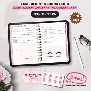 FRANZÖSISCHER HYPERLINK Digital Lash Kundentagebuch Goodnotes | Notability Wimpernverlängerung bildet Wimpernklienten-Informationen Wimpernnachsorge