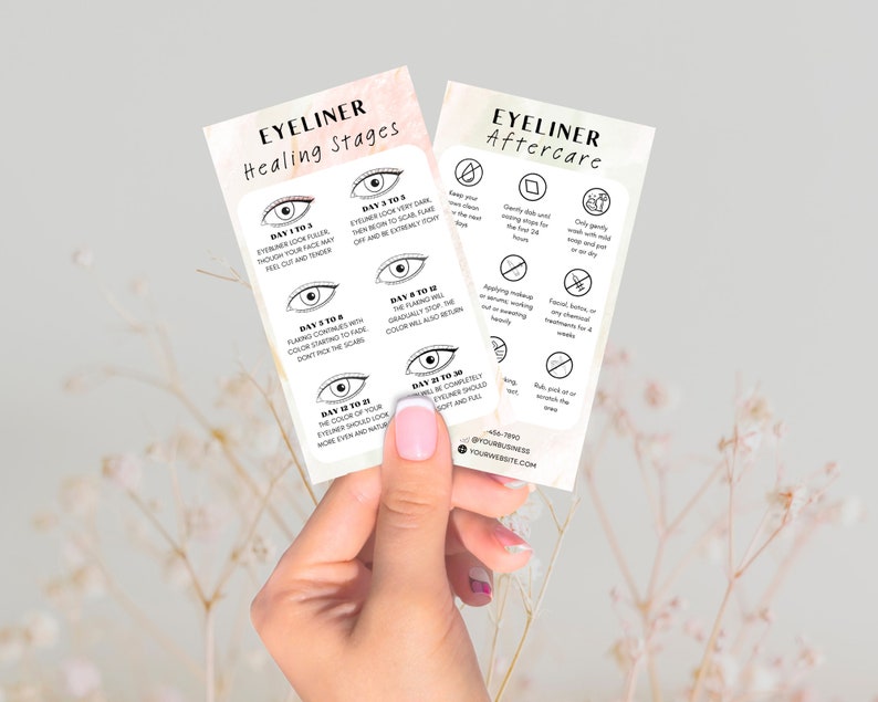 Editable PMU Eyeliner Aftercare Card, DIY Eyeliner Tattoo Instruction