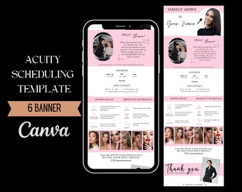 May include: Pink and white mobile phone screen mockup with a template for scheduling appointments. The template includes a header with the text "HELLO there!" and a section for booking rules and important information. The template also includes a section for tagging the business on social media with a photo to get a discount on the next service. The template has a footer with the text "Thank you".