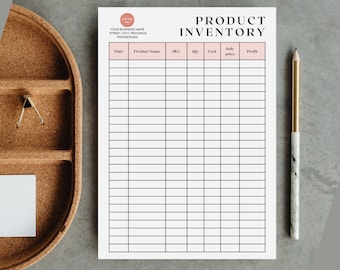Formulario de gestión de inventario editable, rastreador de inventario para pequeñas empresas, lista de inventario, plantilla de inventario de productos, hoja de inventario imprimible
