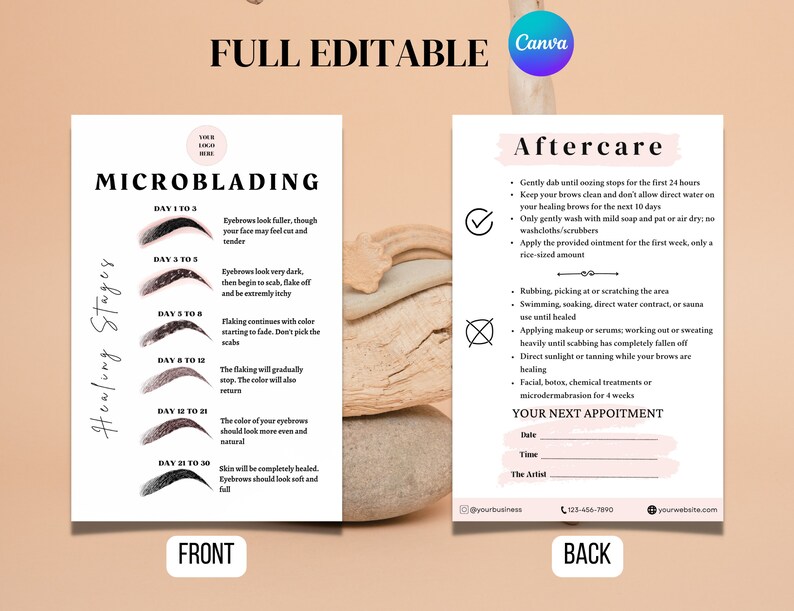 Editable Eyebrows Aftercare Card, PMU Microblading Template DIY Card ...