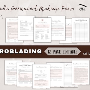 Formulário de consentimento para microblading, consulta de sobrancelhas em pó Ombre, entrada de cliente PMU editável Phibrows, formulários de esteticista de microshading