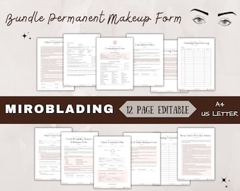 Bundle Microblading Consent Form, Ombre Powder Eyebrows Consultation, Phibrows Editable PMU Client Intake, Microshading Esthetician Forms