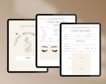 Digital Lash Client Record Book, Goodnotes, Notability, Eyelash Extension Forms, Editable Eyelash Client Information, Lash Aftercare Card