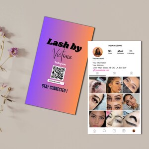 Instagram 名刺テンプレート、プロフェッショナルなラッシュ テック名刺、IG 名刺テンプレート、インフルエンサー名刺、モダン カード