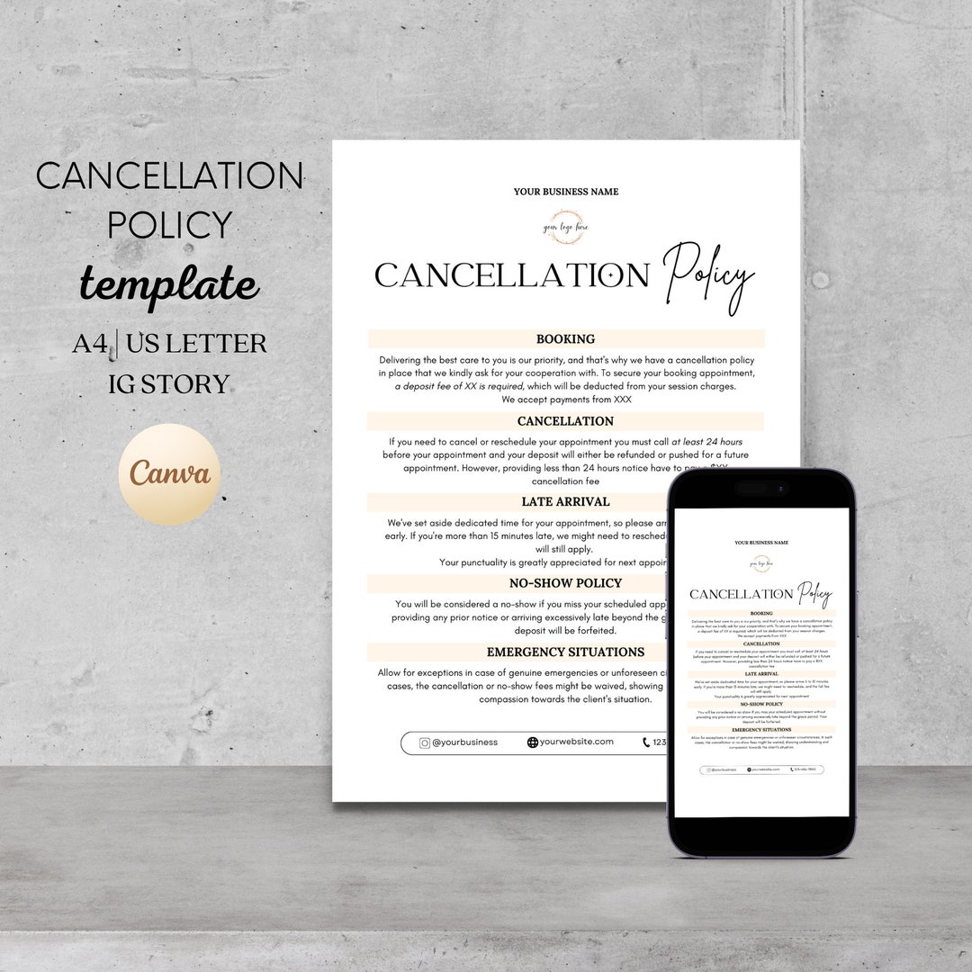 Editable Salon Cancellation Policy Template, Cancellation Spa Policies