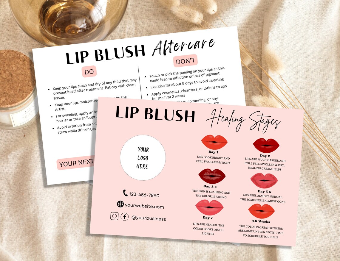 DIY Lip Blush Aftercare Template PMU Aftercare Card Design Etsy
