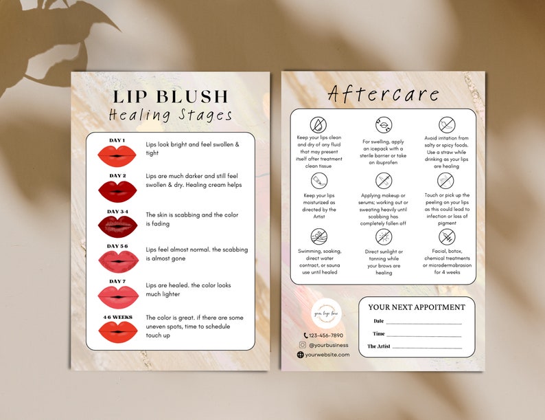 DIY Lip Blush Template, PMU Aftercare Instruction, Lip Blush Aftercare