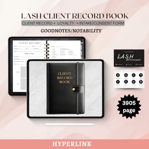 HYPERLINK Digital Lash Client Record Book Goodnotes | Notability, formulaires d'extension de cils, informations sur les cils, carte de suivi des cils