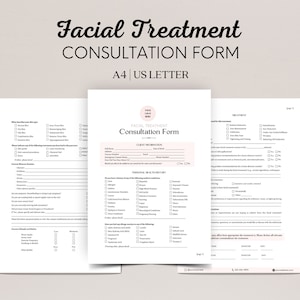 Editable Facial Consultation Form, Facial Treatment Form Bundle, Esthetician Templates, Facial Client Intake Form, Beauty Salon Forms