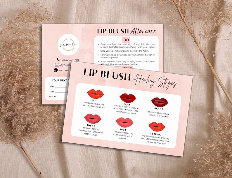 PMU Lip Blush Template, DIY Aftercare PMU Card Instruction, Lip Blush ...