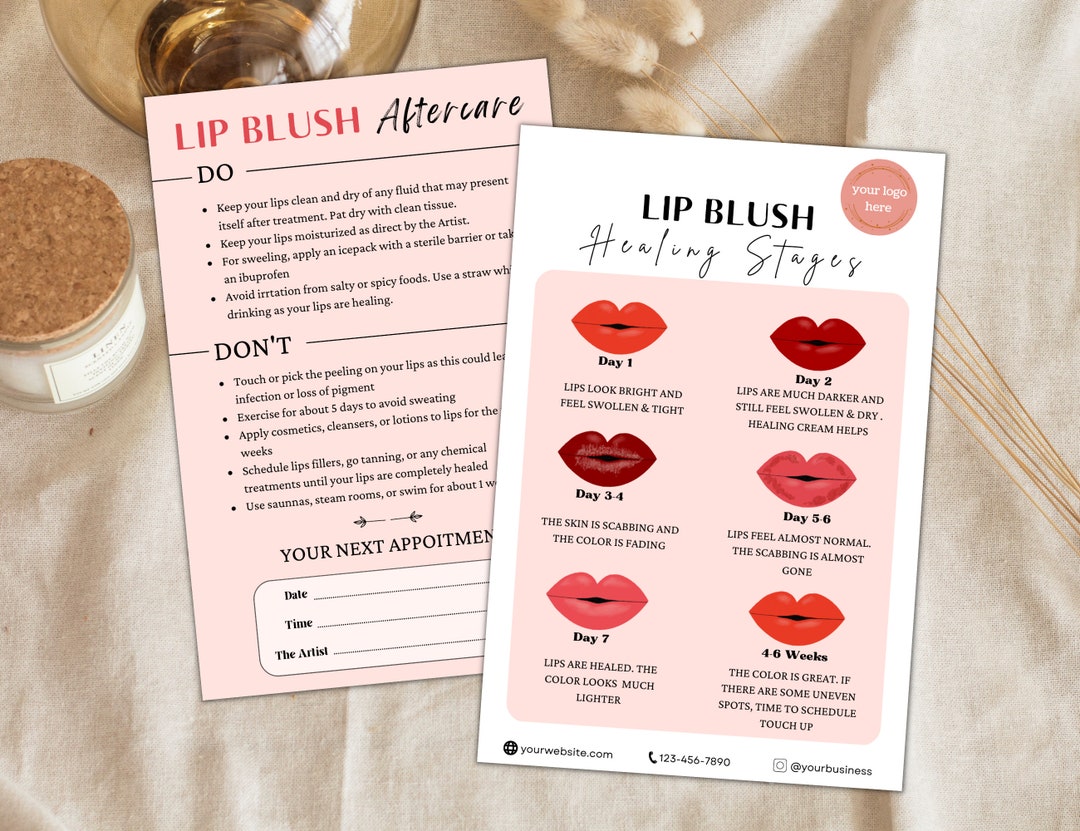 PMU Lip Blush Template, DIY Aftercare PMU Card Instruction, Lip Blush