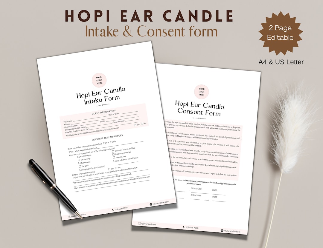 Hopi Ear Candling Intake Form, Hopi Ear Candling Consent Form, Canva