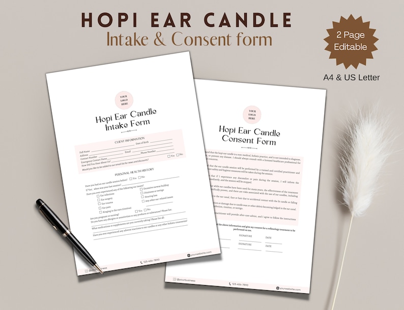 Hopi Ear Candling Intake Form, Hopi Ear Candling Consent Form, Canva
