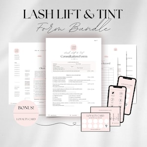 Lot de produits pour rehaussement de cils et coloration Formulaires imprimables de consentement pour rehaussement de cils Modèles modifiables pour esthéticienne Carte de soin pour le rehaussement de cils Formulaires pour salon de beauté