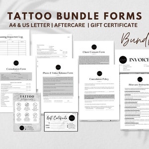 Paquete de formularios de tatuaje, formulario de tatuaje pequeño, formulario de consentimiento de tatuaje editable, formulario de admisión de tatuajes, formularios comerciales de tatuadores, formularios de tatuadores