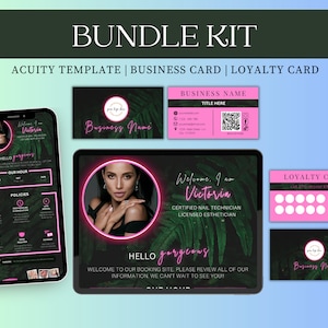 Tropical Editable Acuity Scheduling Template, Black Pink Neon DIY Booking Site Template, Lash Tech, Acuity Revamp, Esthetician Business Card